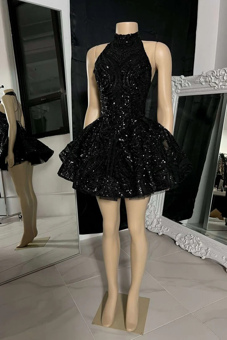 Black Sequin Cocktail Dresses Wedding Short Birthday Outfits