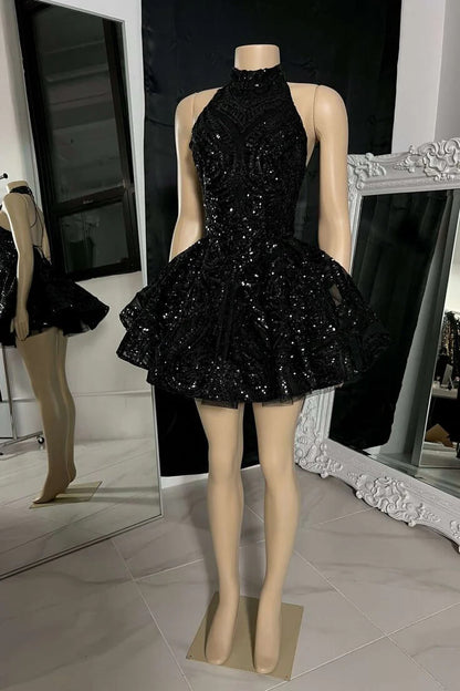 Black Sequin Cocktail Dresses Wedding Short Birthday Outfits