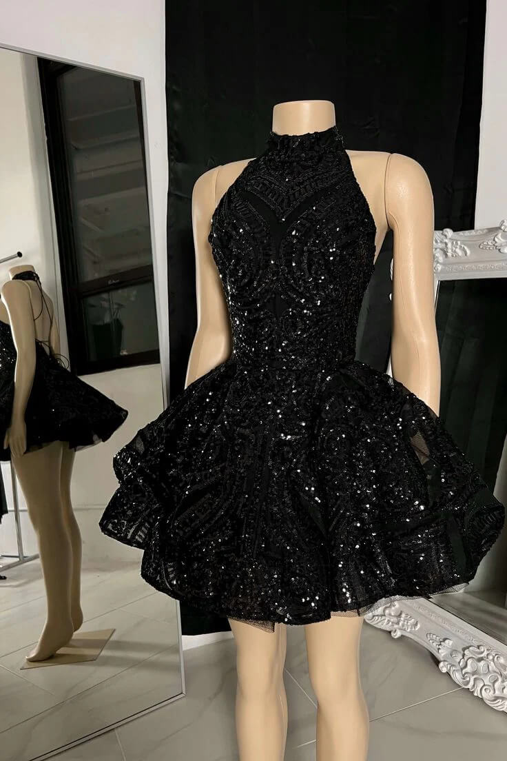 Black Sequin Cocktail Dresses Wedding Short Birthday Outfits
