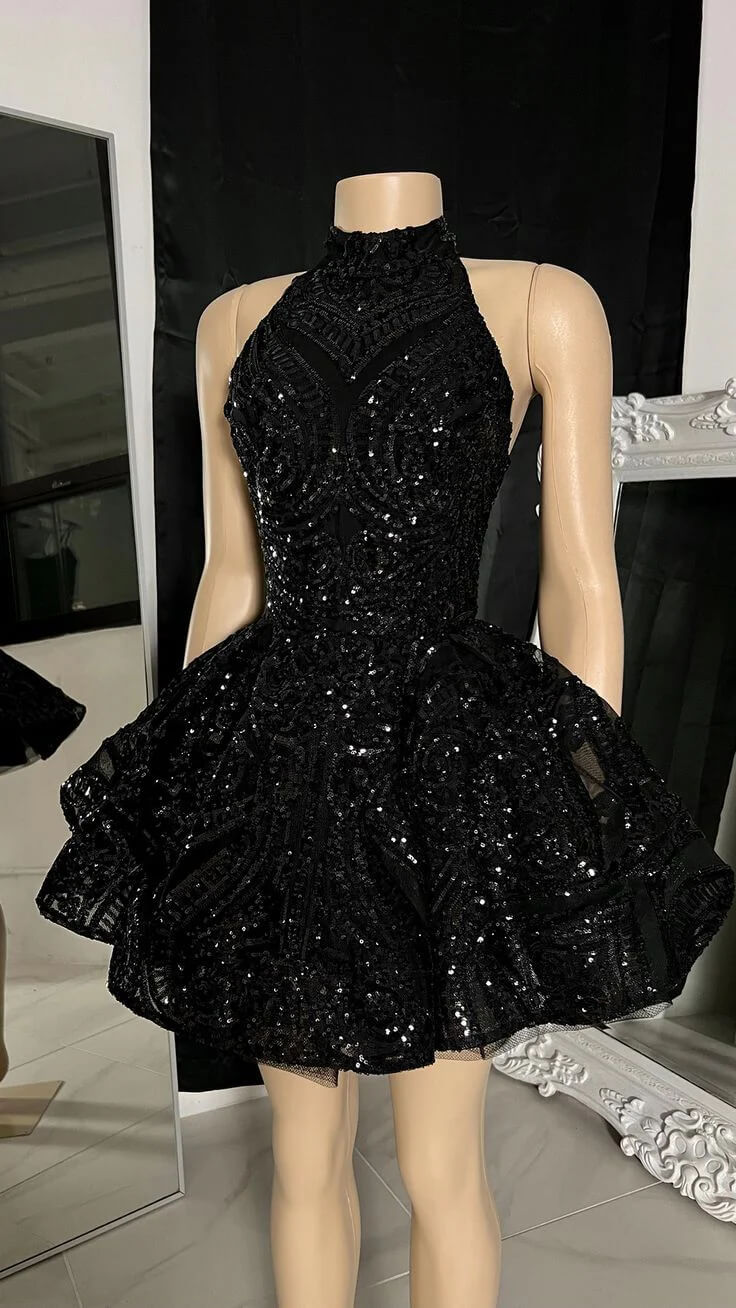 Black Sequin Cocktail Dresses Wedding Short Birthday Outfits