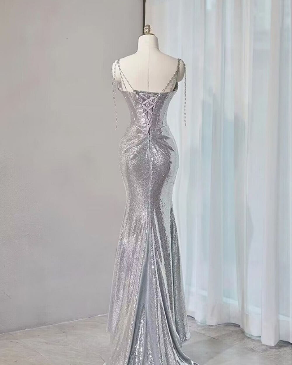 Silver Mermaid Style Prom Dresses Sequin Long Holiday Dress Party