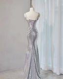Silver Mermaid Style Prom Dresses Sequin Long Holiday Dress Party