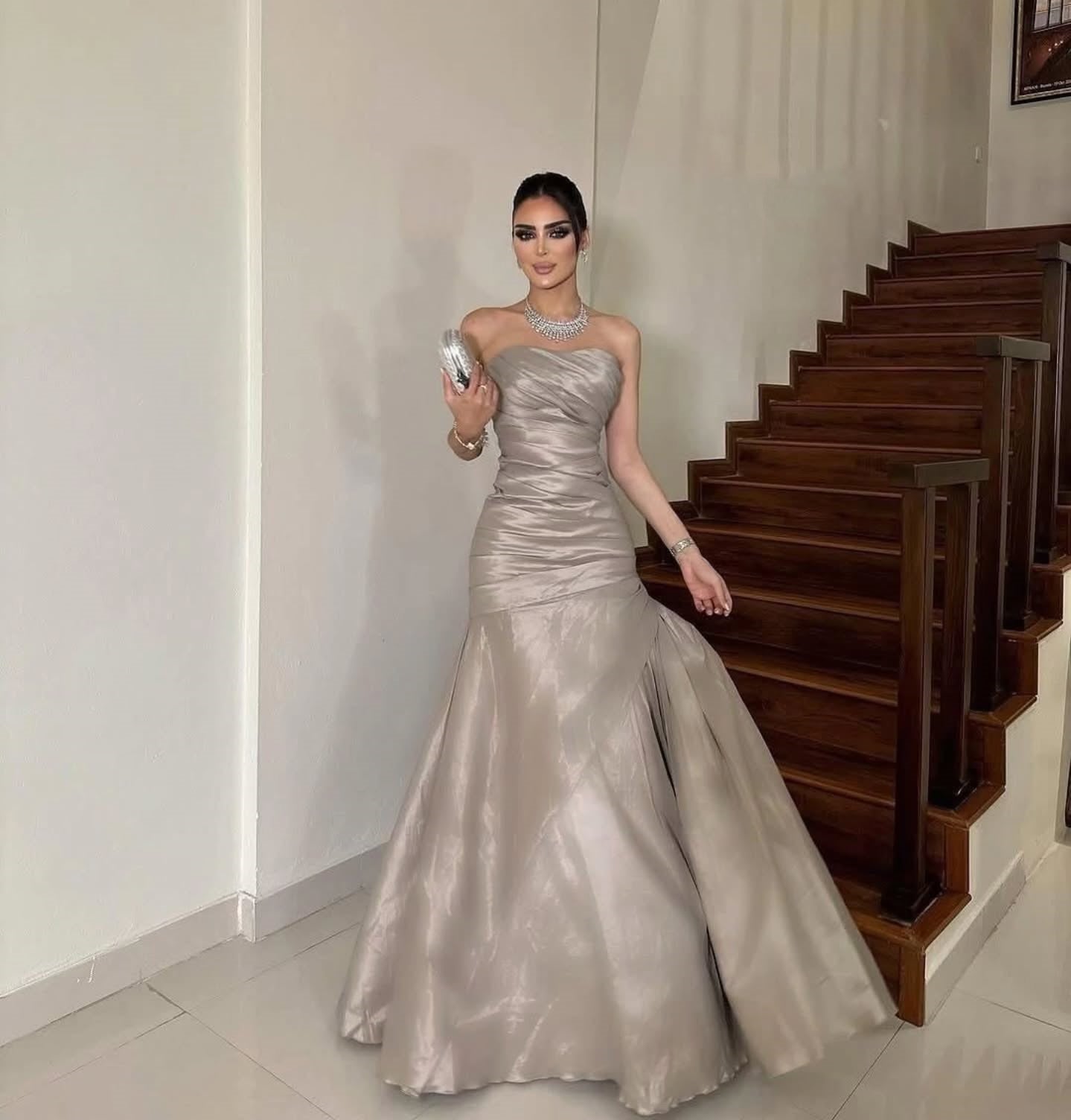 Mermaid Pleat Satin Prom Dress Corset Bodice Wedding Guest Dresses