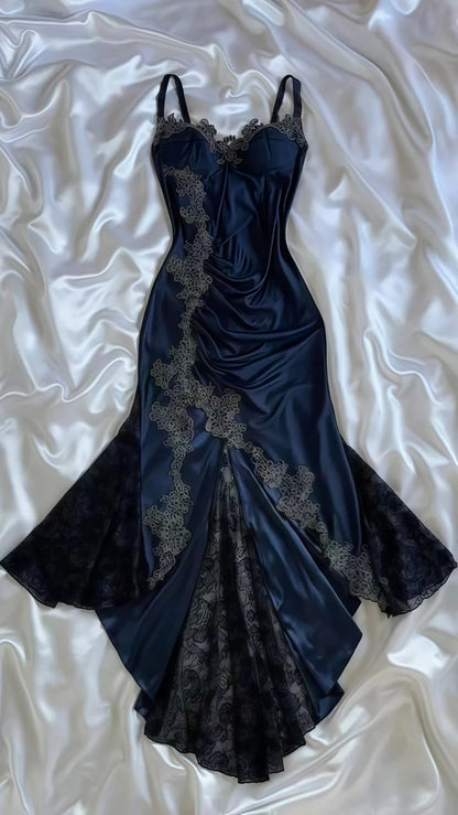 Olive Green Satin Prom Dress With Applique Vintage Formal Party Outfit