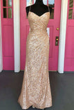 Tight Rose Gold Sequin Long Formal Dress Open Back