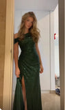 Glittery Sequin Mermaid Prom Dress Long Leg Split Formal Dress