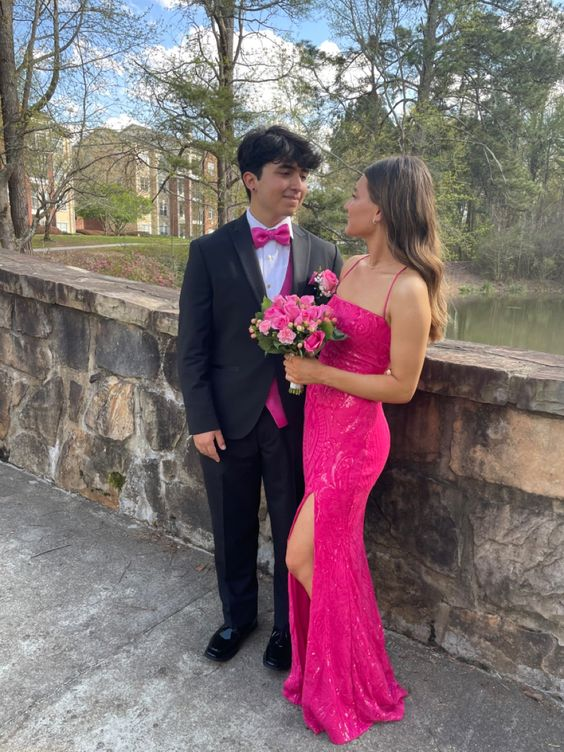sparkly sequin leg split prom dresses