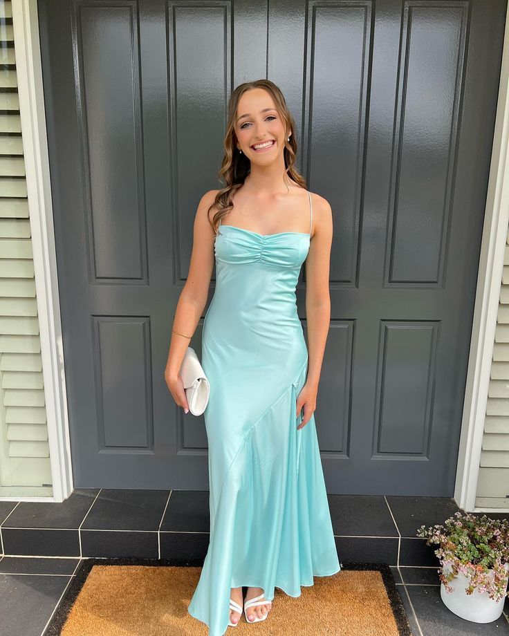 Sheath Spaghetti Straps Long Prom Dresses Wed Party Dress