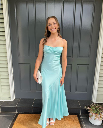 Sheath Spaghetti Straps Long Prom Dresses Wed Party Dress