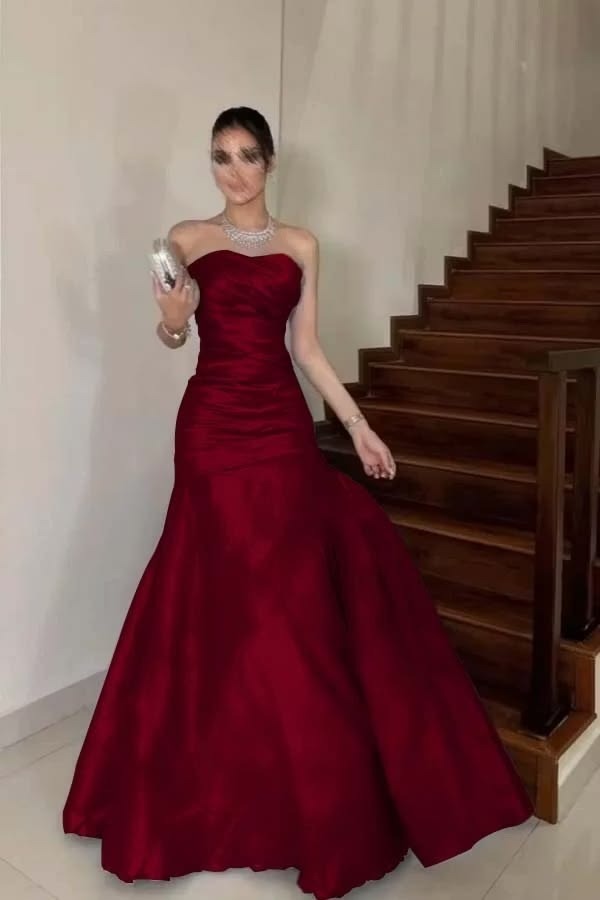 Mermaid Pleat Satin Prom Dress Corset Bodice Wedding Guest Dresses