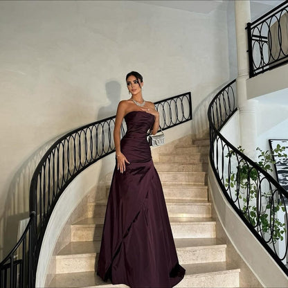 Dark Purple Strapless Gown Ruched Bodice Floor Length