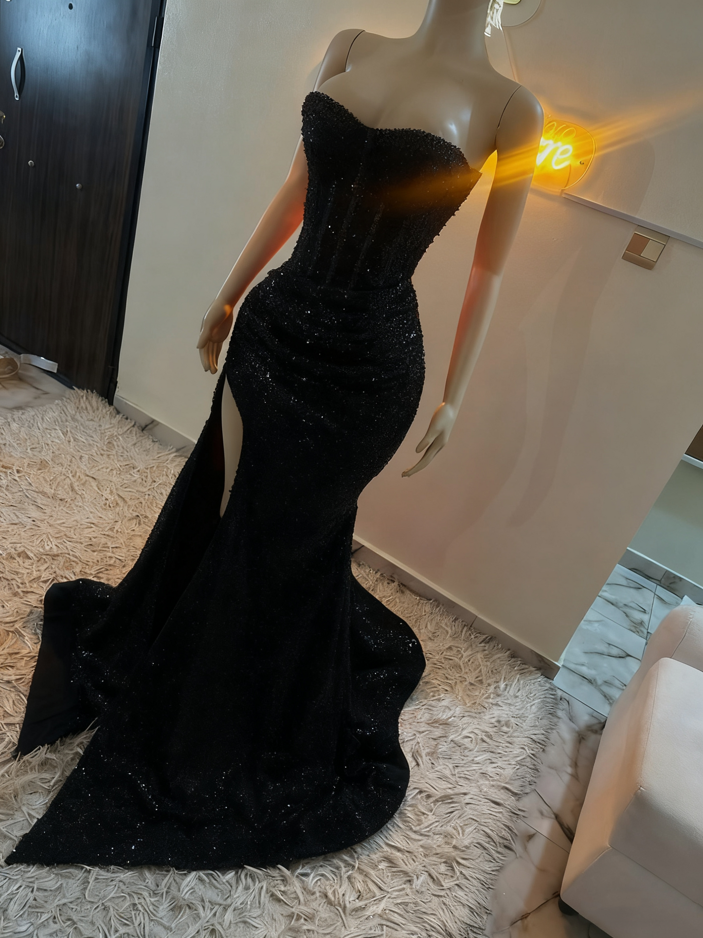 Stunning Mermaid Red Formal Dresses Strapless Leg Slit Prom Dress Tight