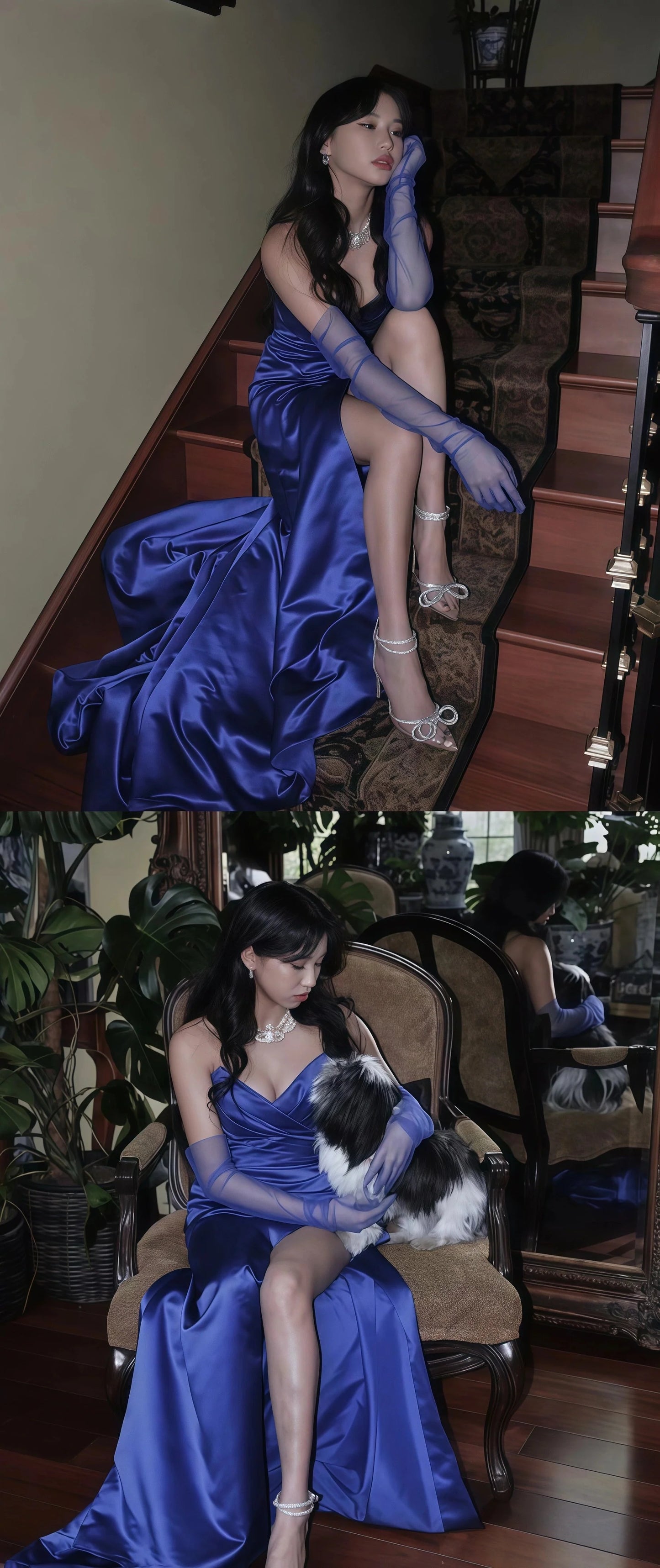 Fancy Leg Slit Prom Dress Tight Satin Evening Gowns with Sleeves