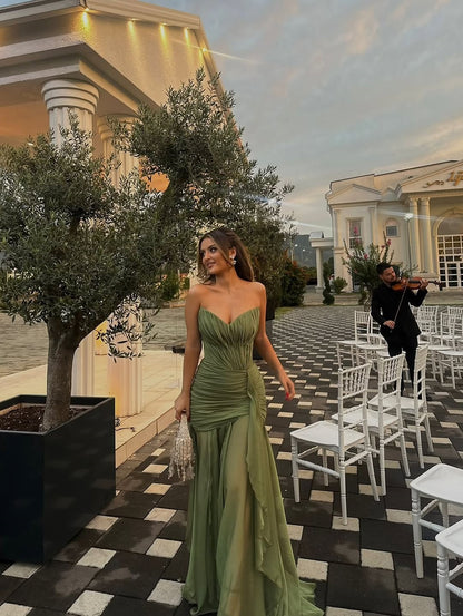 Moss Sweetheart Prom Dresses Pleated Chiffon Dress Formal Long