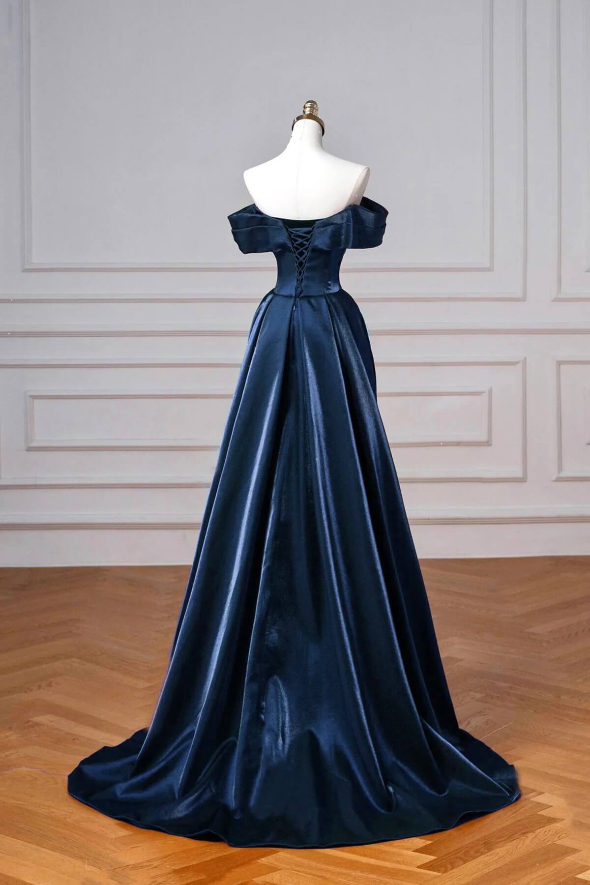 Elegant Classy Fitted Prom Outfit Long Navy Blue Evening Party Gown