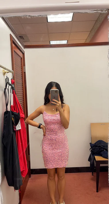 Sparkly Pink Cocktail Dresses Sequin Semi Formal Dress for Woman jkprom Sparkly Pink Cocktail Dresses Sequin Semi Formal Dress for Woman jkprom