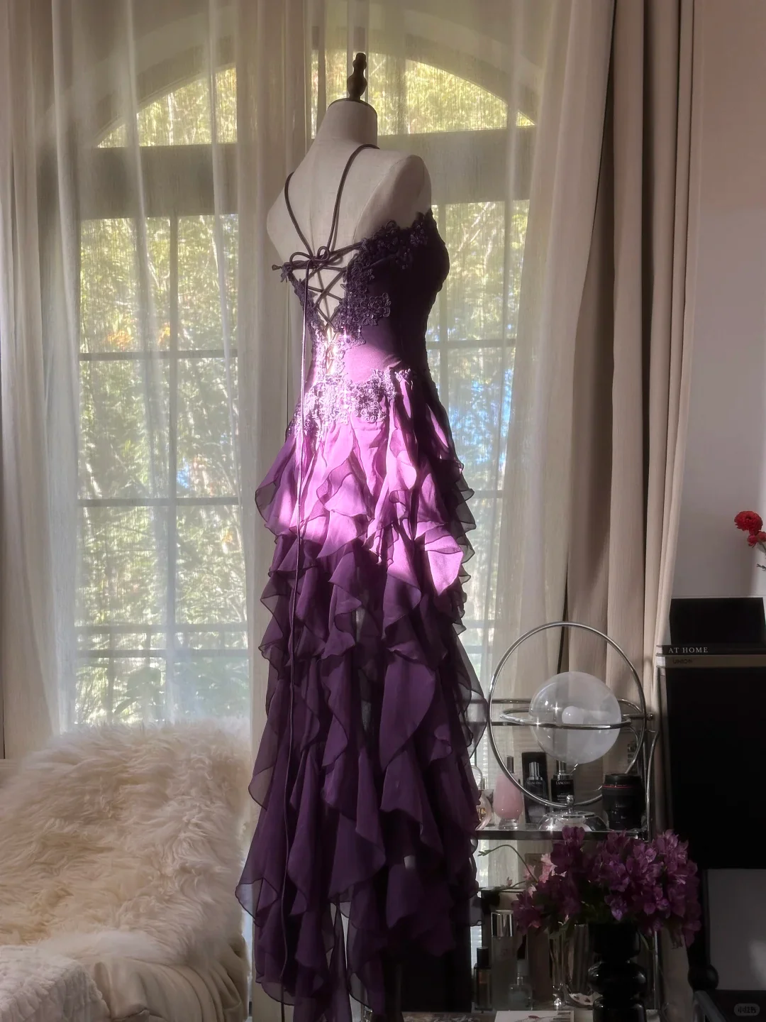 Unique Purple Prom Dress Designs Ruffle Chiffon Birthday Party Outfits Long