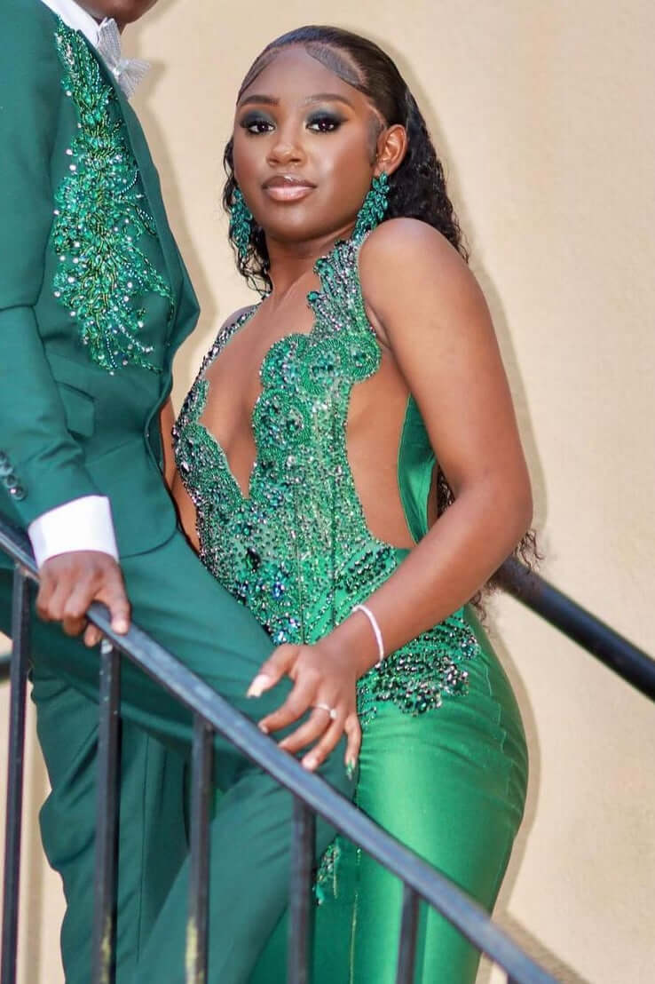 Sparkly Green Prom Dress Mermaid Tight Fitted Black Women Gala Dresses