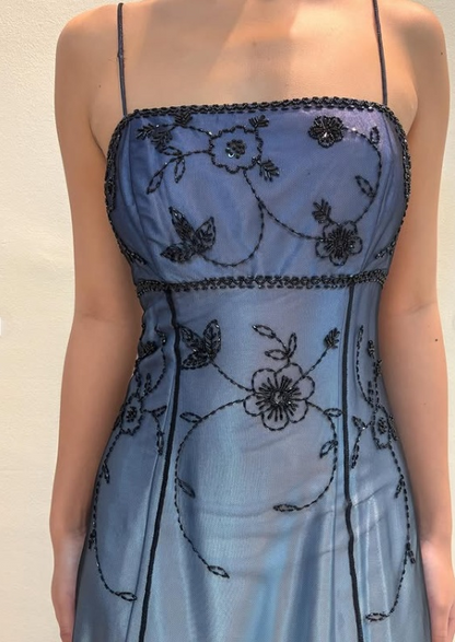 Vintage Blue Gradient Empire Prom Dresses Backless Romantic Beaded Evening Dresses