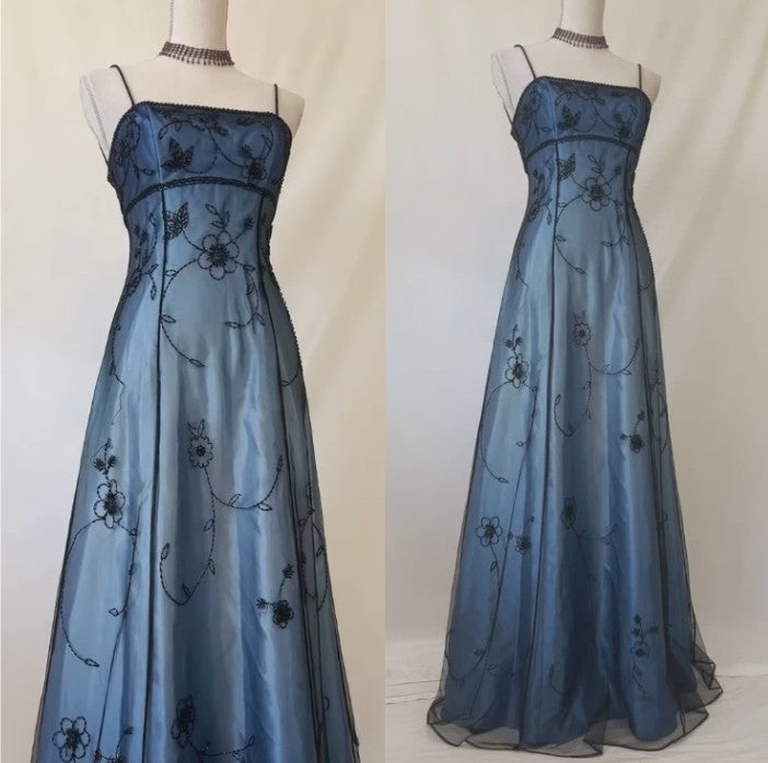 Vintage Blue Gradient Empire Prom Dresses Backless Romantic Beaded Evening Dresses
