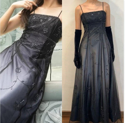 Vintage Blue Gradient Empire Prom Dresses Backless Romantic Beaded Evening Dresses