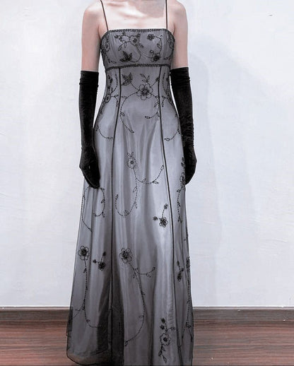 Vintage Blue Gradient Empire Prom Dresses Backless Romantic Beaded Evening Dresses