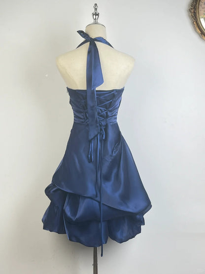 Vintage Green Halter Neck Mini Dress Short Party Gown
