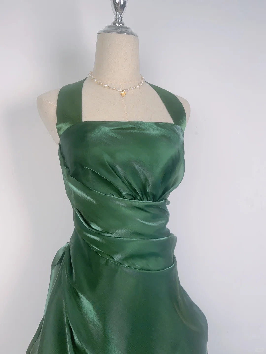 Vintage Green Halter Neck Mini Dress Short Party Gown