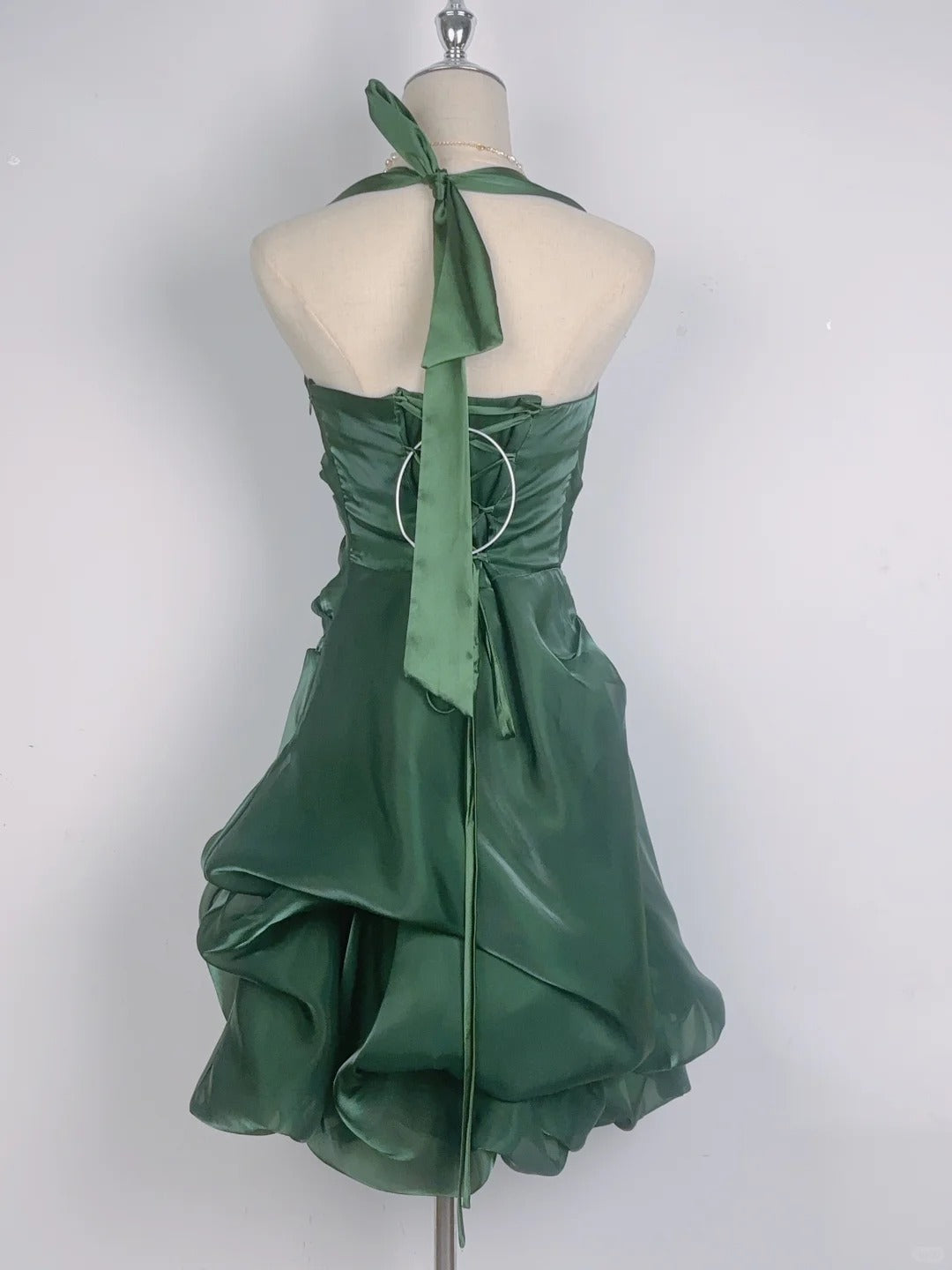 Vintage Green Halter Neck Mini Dress Short Party Gown