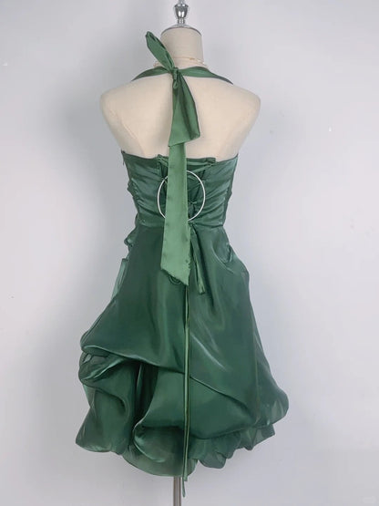 Vintage Green Halter Neck Mini Dress Short Party Gown