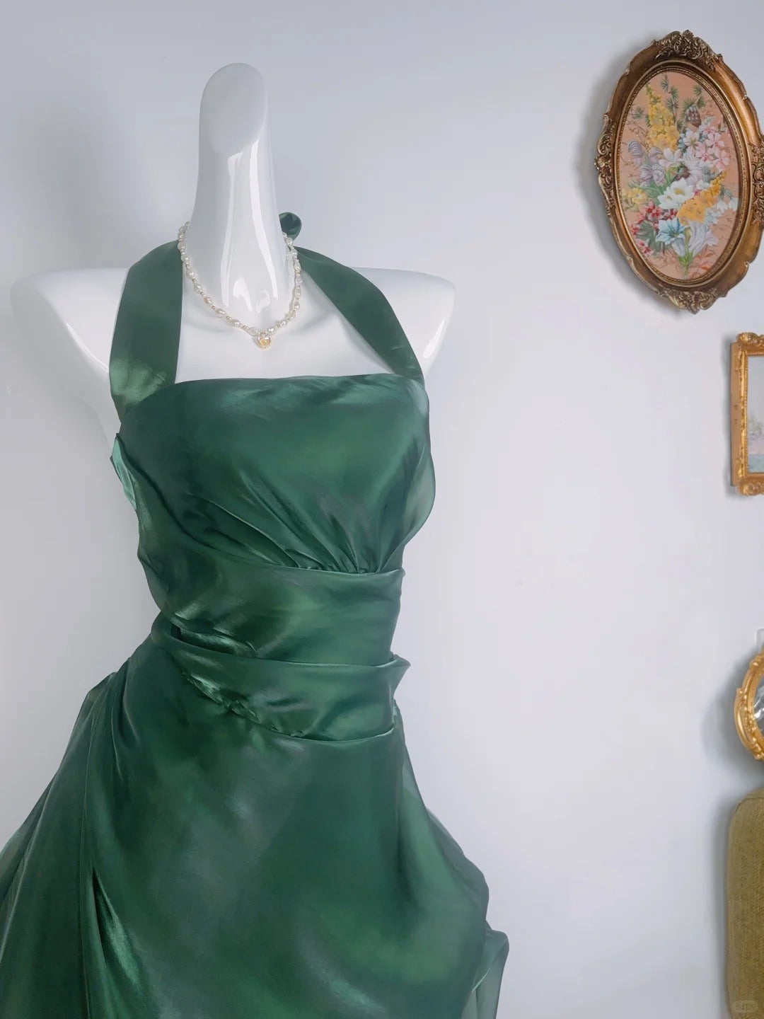 Vintage Green Halter Neck Mini Dress Short Party Gown