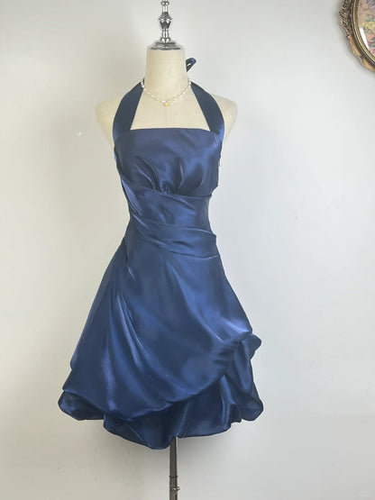 Vintage Green Halter Neck Mini Dress Short Party Gown
