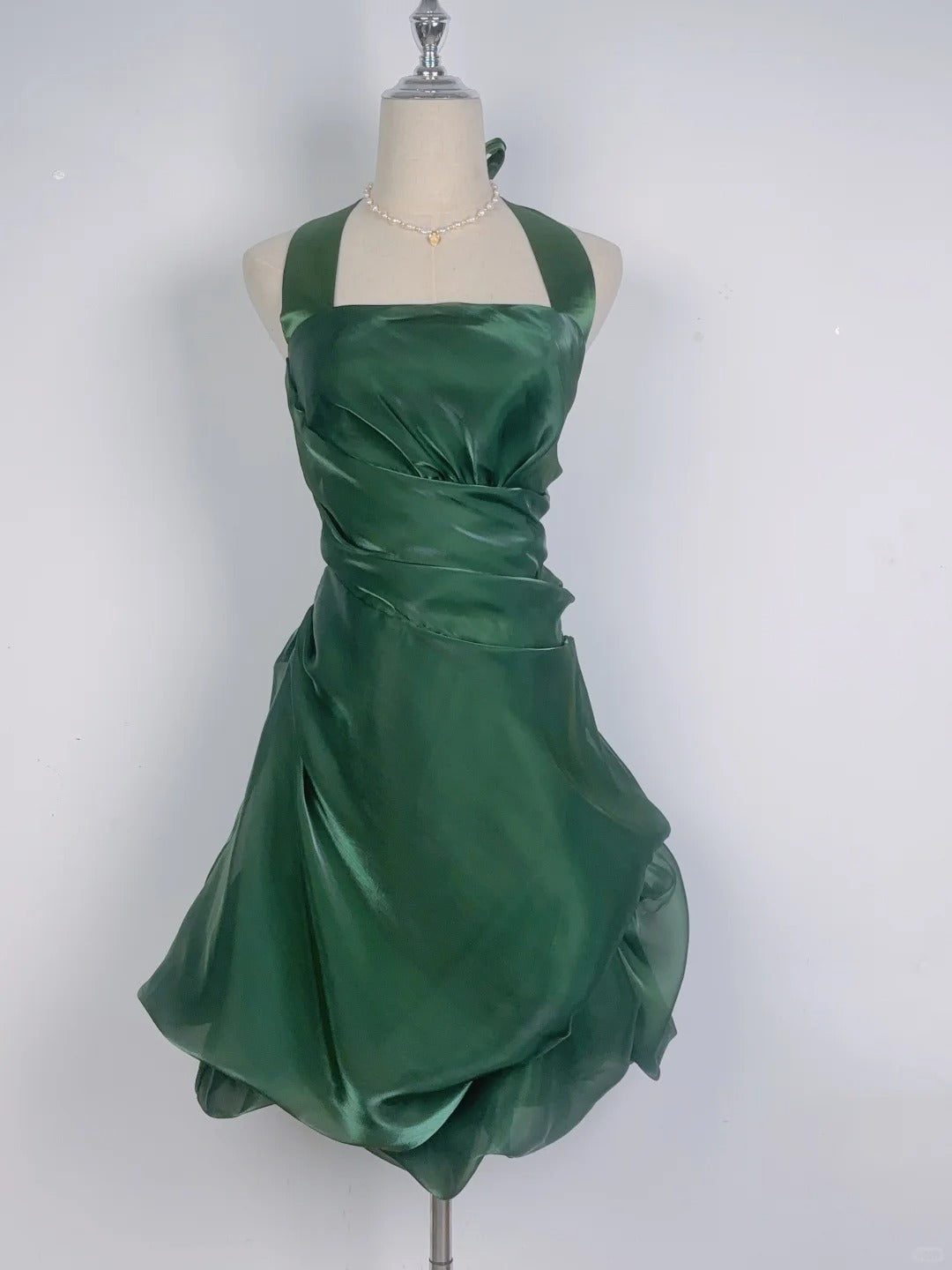 Vintage Green Halter Neck Mini Dress Short Party Gown