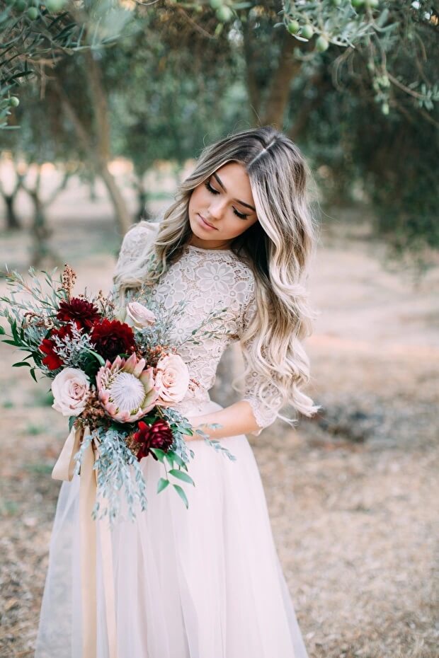 Lace Two Piece Wedding Dress Beach Bridal Separates with Sleeve jkprom Lace Two Piece Wedding Dress Beach Bridal Separates with Sleeve jkprom