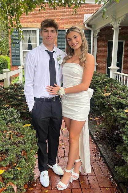 Cute White Tight Cocktail Dresses with Bow Birthday Party Gown jkprom Cute White Tight Cocktail Dresses with Bow Birthday Party Gown jkprom