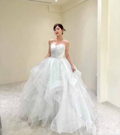 Sweetly Ball Gown Strapless Ball Dresses Ruffle Black Tulle Prom Dress