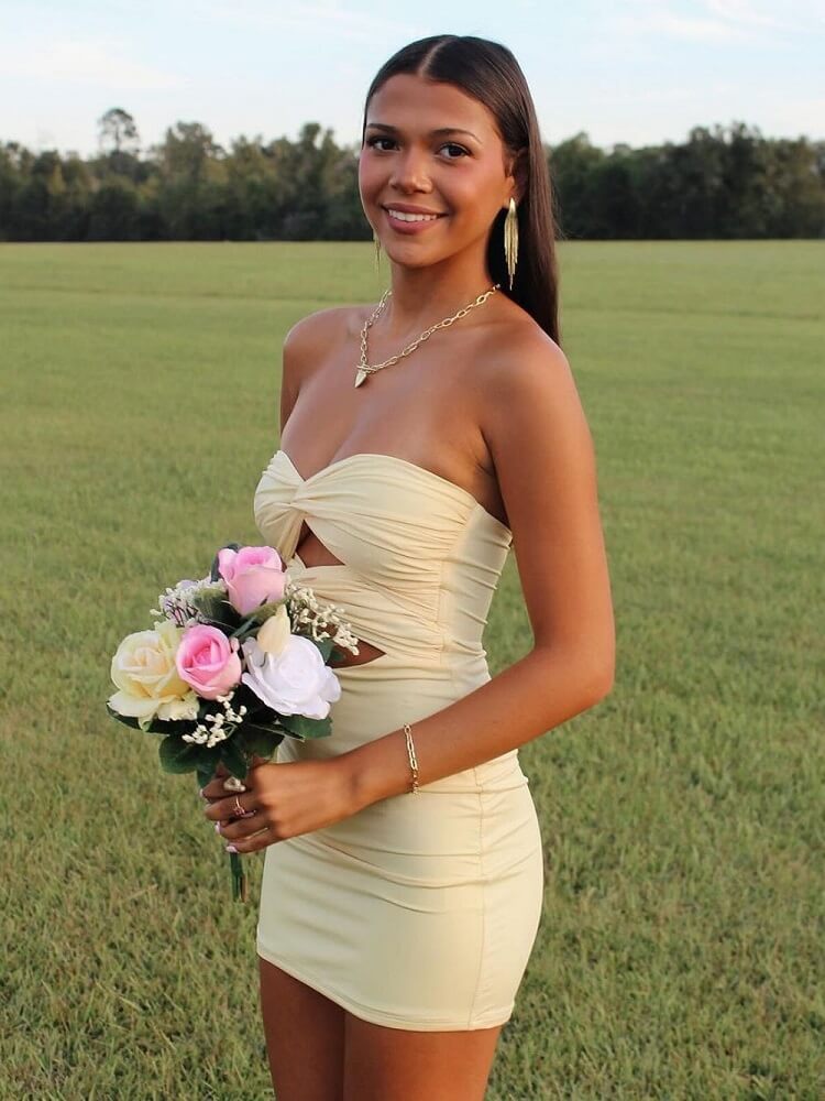 Yellow Formal Dress Short Bodycon Homecoming Dresses Tight