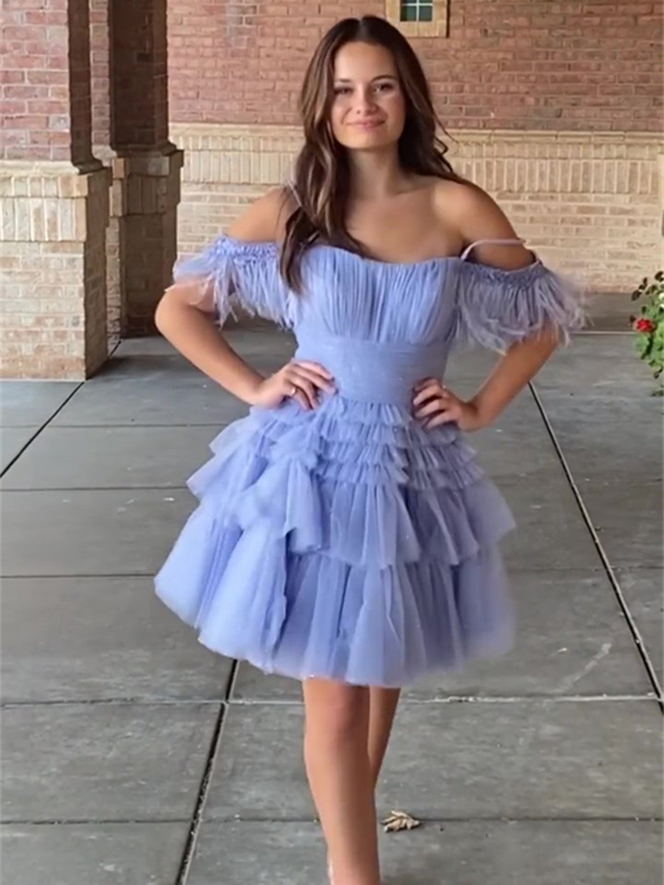 Lavender-Short-Homecoming-Dress-With-Feathers