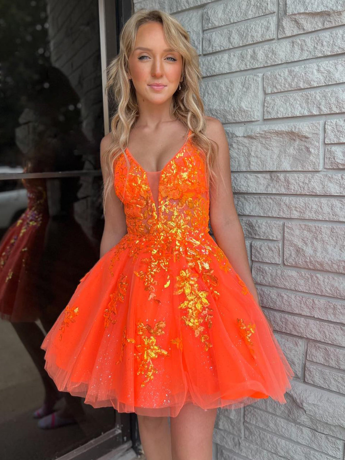 orange homecoming dress A-Line V Neck Applique Short Formal Dresses – jkprom Size:40S/34W First Communion Dresses USA Ganni Blue Dress in Cocktail Whether youre dressing up