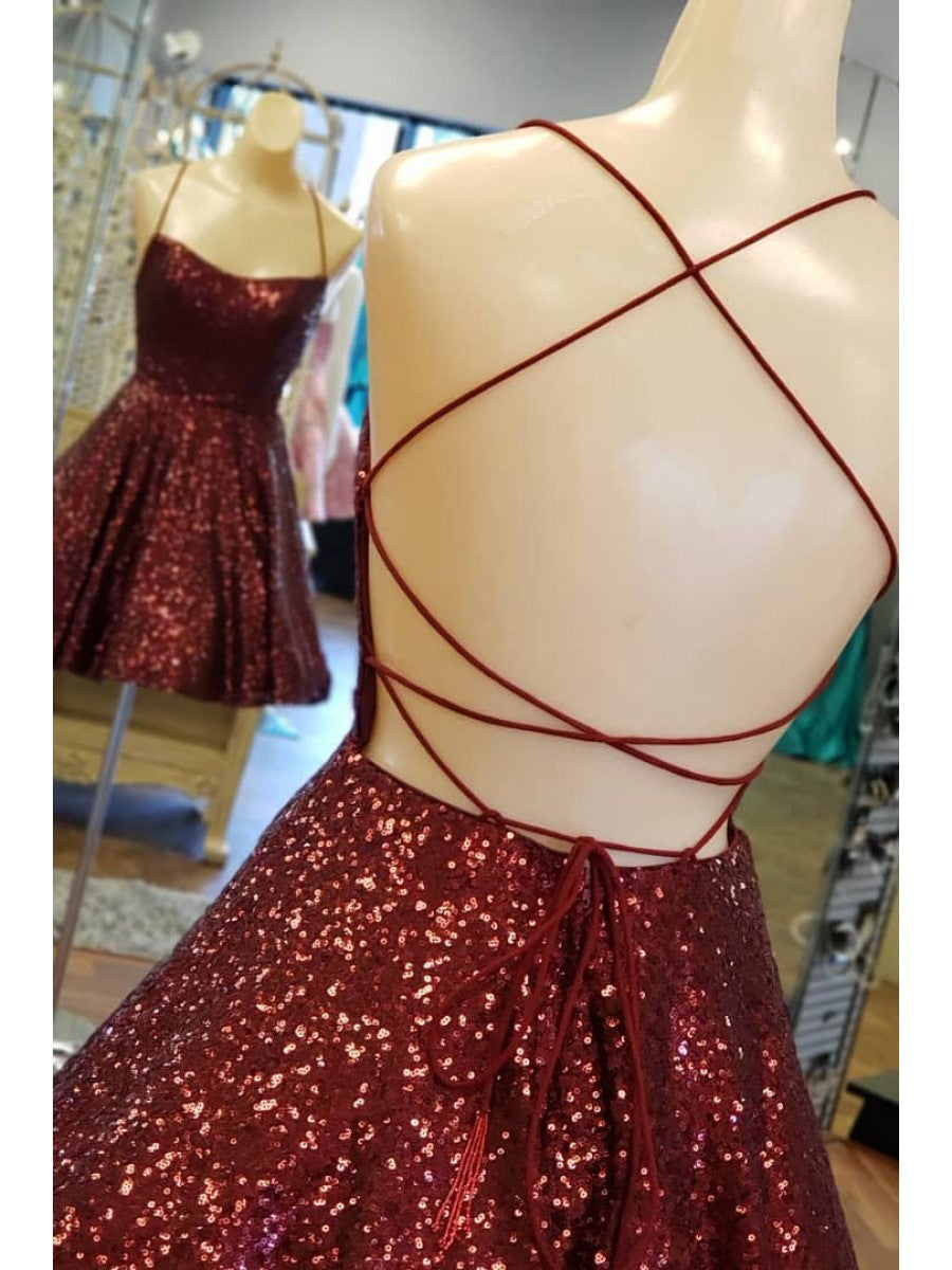 Elegant Short Burgundy Sequin Homecoming Dresses