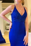 Mermaid Lace-Up Long Royal Blue Prom Dress,Modest Formal Dresses