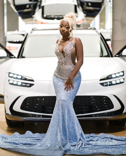 Light Blue Mermaid Fitted Prom Dresses Black Girls Slay jkprom Light Blue Mermaid Fitted Prom Dresses Black Girls Slay jkprom