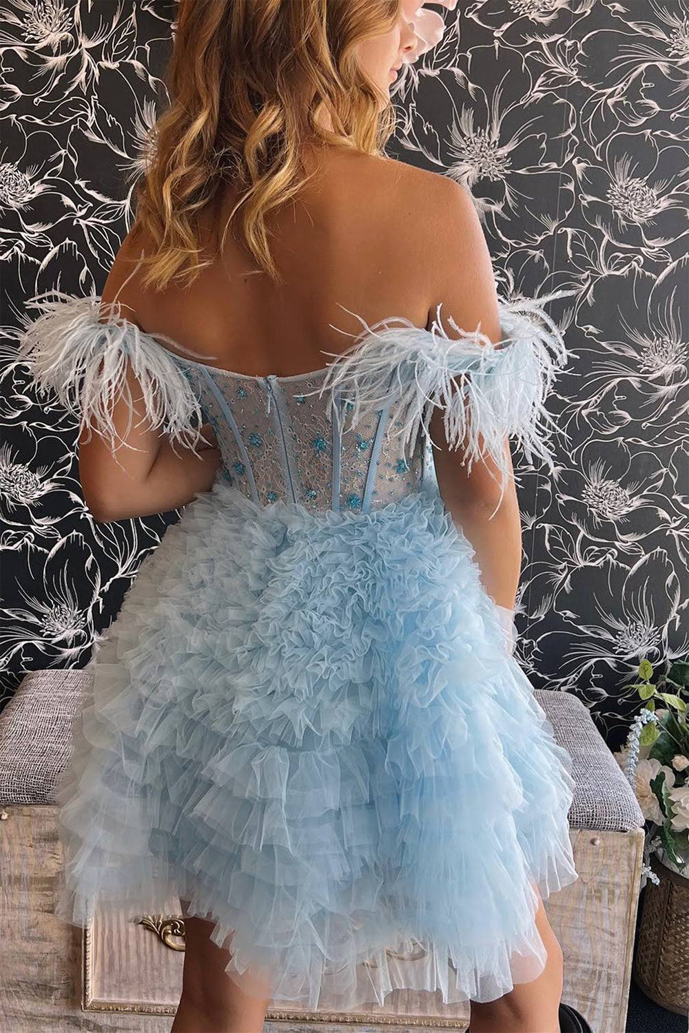 A Line Black Red Short Tiered Tulle Homecoming Dress with Feather jkprom A Line Black Red Short Tiered Tulle Homecoming Dress with Feather jkprom
