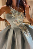 Cute One Shoulder Satin Lace Short Prom Dress,A-Line Party Dresses