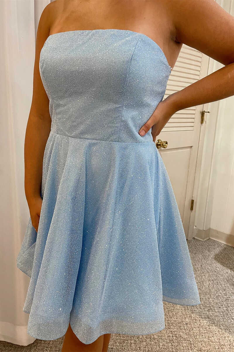 Cute Light Blue Strapless Short Homecoming Cocktail Dresses jkprom Cute Light Blue Strapless Short Homecoming Cocktail Dresses jkprom