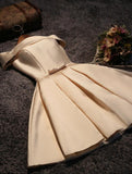 Cute Short Champagne Satin Party Dress,Off Shoulder Prom Dresses