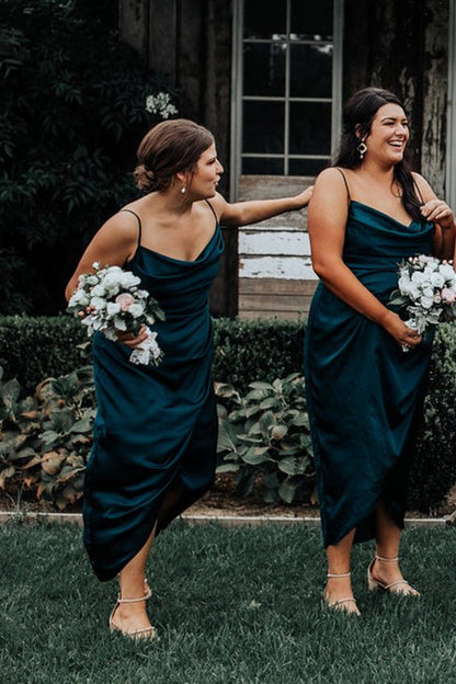 Elegant Spaghetti Strap Dark Green Bridesmaid Dress
