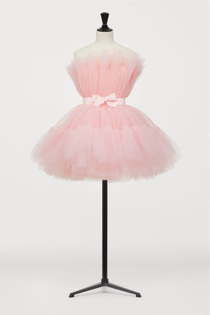 Hot Pink A-line Short Puffy Tulle Party Dress Cocktail Dresses