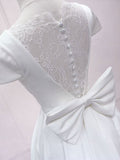 White v neck satin lace short prom dress, white homecoming dress