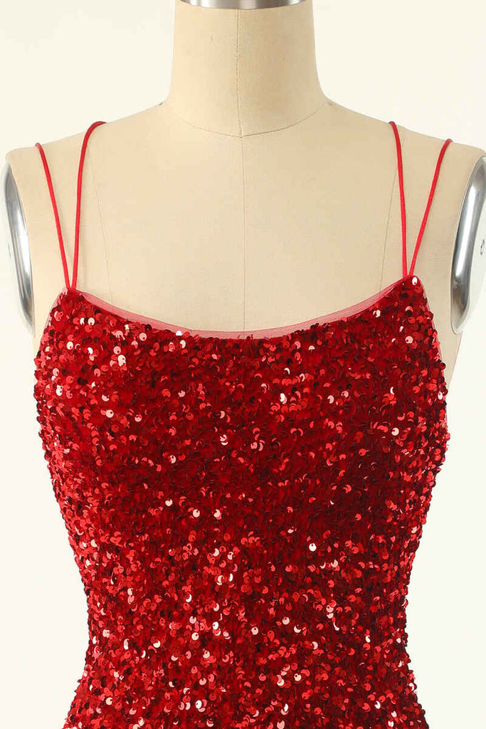 Red Sequin LaceUp Bodycon Short Dresses jkprom